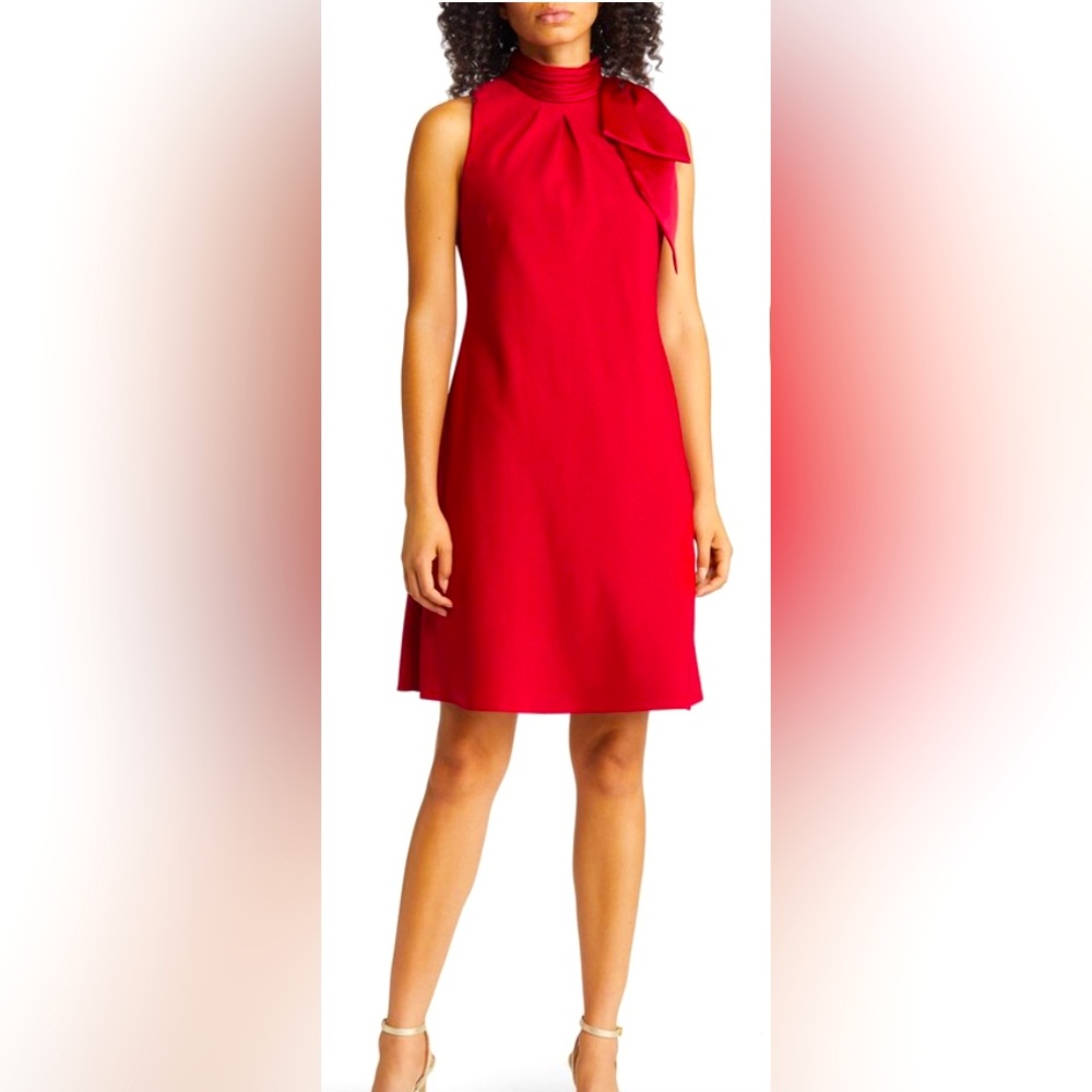 ELIZA J 🆕 Preppy Bow Neck Sleeveless Trapeze Dress in Red. Size 8. Perfect for 🎄